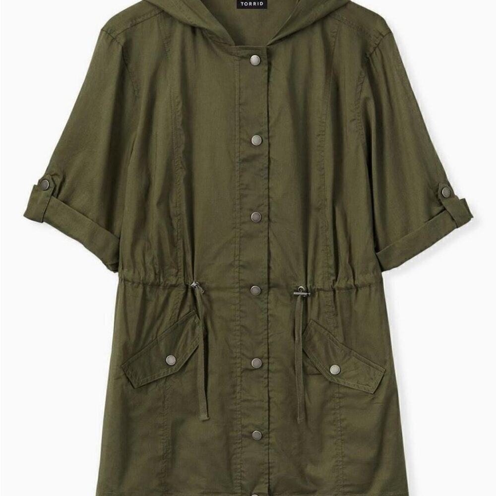 Torrid Olive Green Cotton Voile Hooded Anorak Jacket Size 0 12/14